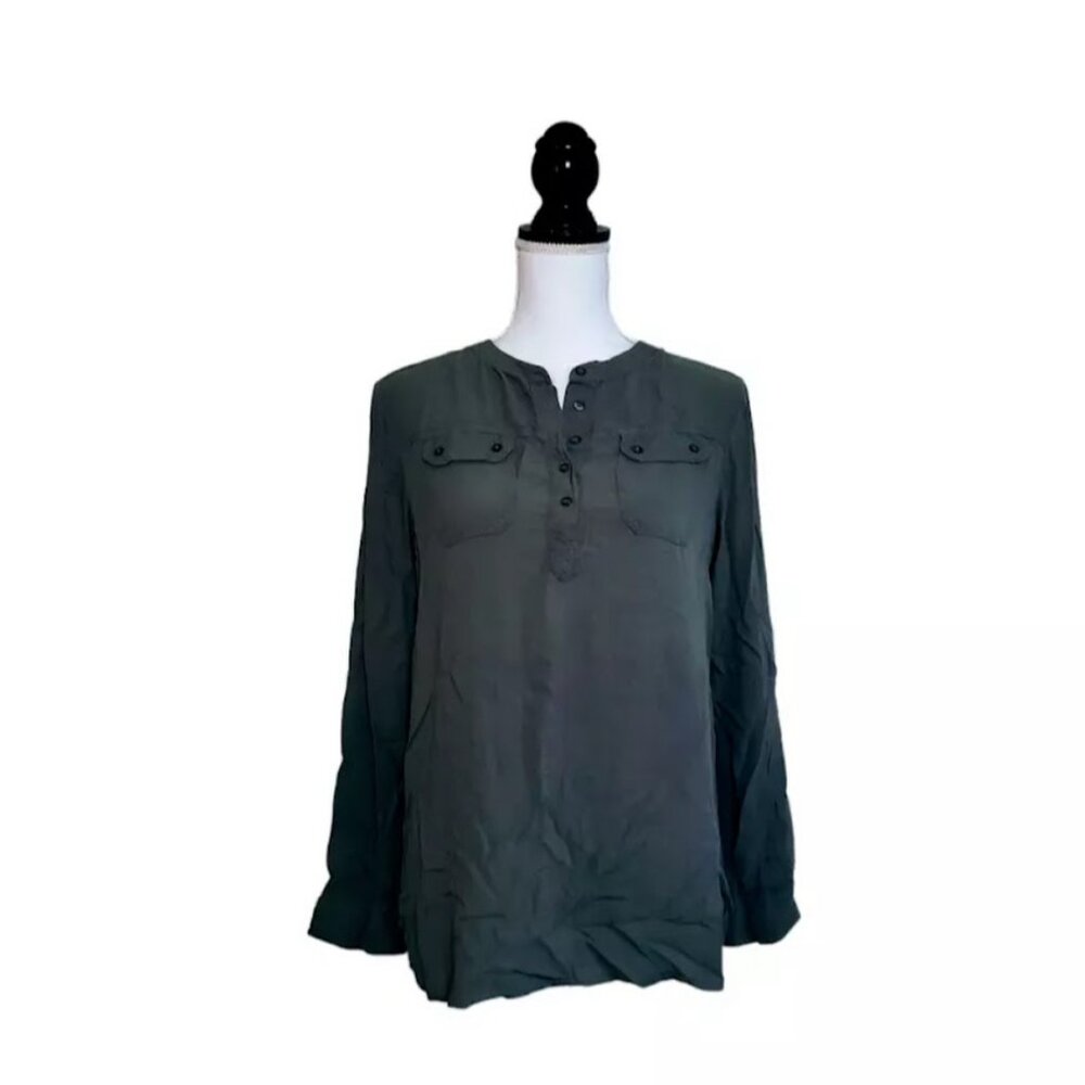 URBAN OUTFITTERS / STARING AT STARS Top, Dark Green Rayon Buttons Boho Casual, M - Picture 2 of 10